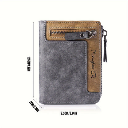 1pc Men's Retro Short Wallet, Multifunctional Fashion Zipper PU Leather Wallet, Ideal Gift For Men