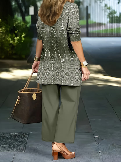 Elegant Women's 3-Piece Ethnic Set with Printed Blazer & Pants