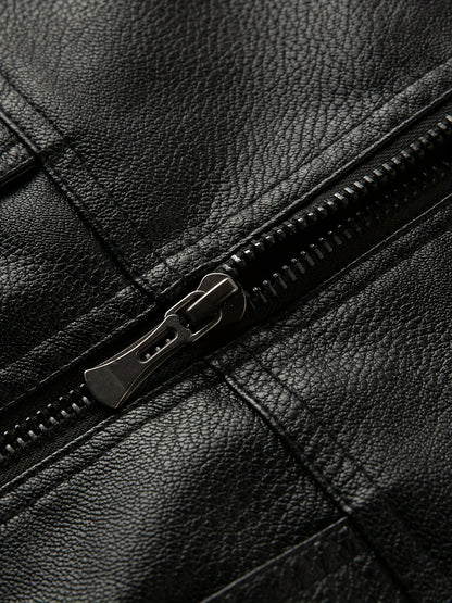 Men'S Faux Leather Bomber Jacket with Fleece Lining - Casual Motorcycle Style, Zip-Up, Long Sleeve, Drop Shoulder, Polyester Lining, Regular Fit, Outdoor & Hiking Wear, Outdoor Jacket | Bomber Jacket | Polyester Lined Jacket