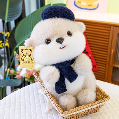 Սիրուն բերետ՝ կուղբաձև փափուկ խաղալիք | Փափուկ խաղալիք տիկնիկ շարֆով, սիրուն կուղբաձև փափուկ խաղալիք ծննդյան նվեր աղջիկների և երեխաների համար, պոլիեսթերային մանրաթել և մուգ շագանակագույն