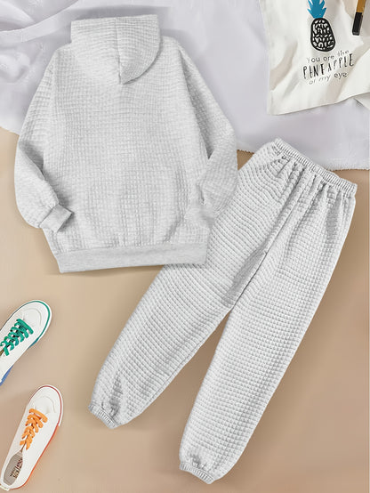 Women's Casual Waffle Knit Hoodie and Pants Set for Fall/Winter
