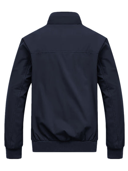 Men's Long Sleeve Zip Up Stand Collar Coat, Business Stand Collar Jacket With Zipper Pockets, Spring Autumn Men's Clothing