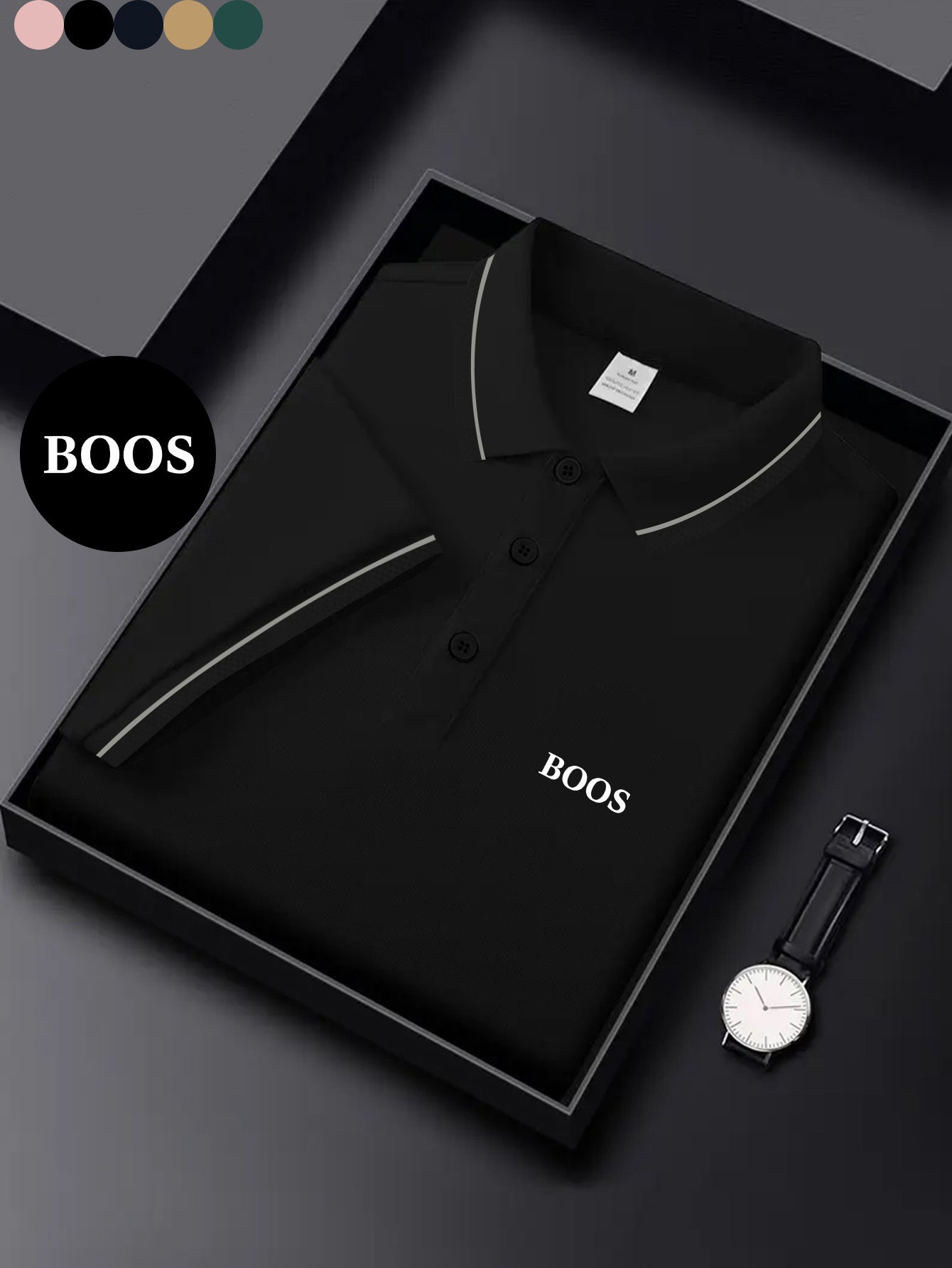 BOOS letter print, 1 premium Men's shirt, polyester fabric, regular fit, turn- collar top, summer short sleeve T-shirt, birthday gift, inner or outer wear, outdoor casual, sportswear, business casual, stylish and breathable, - ayq