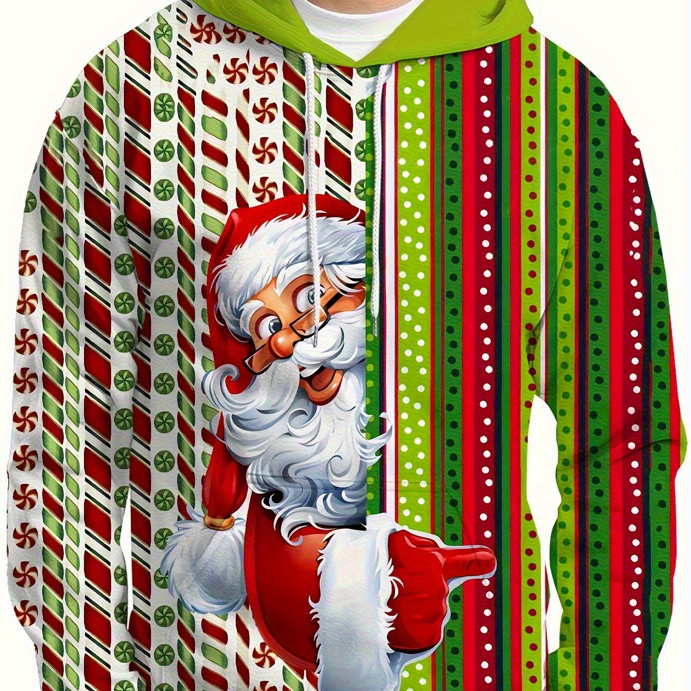 Plus Size Men's Funny Christmas Hoodie- Festive Santa Claus& Snowflake Print, Red& White Holiday Sweatshirt with Pockets, Casual Long Sleeve Pullover for Fall& Winter, Perfect Christmas Gift, Christmas Clothes, PLUS SIZE
