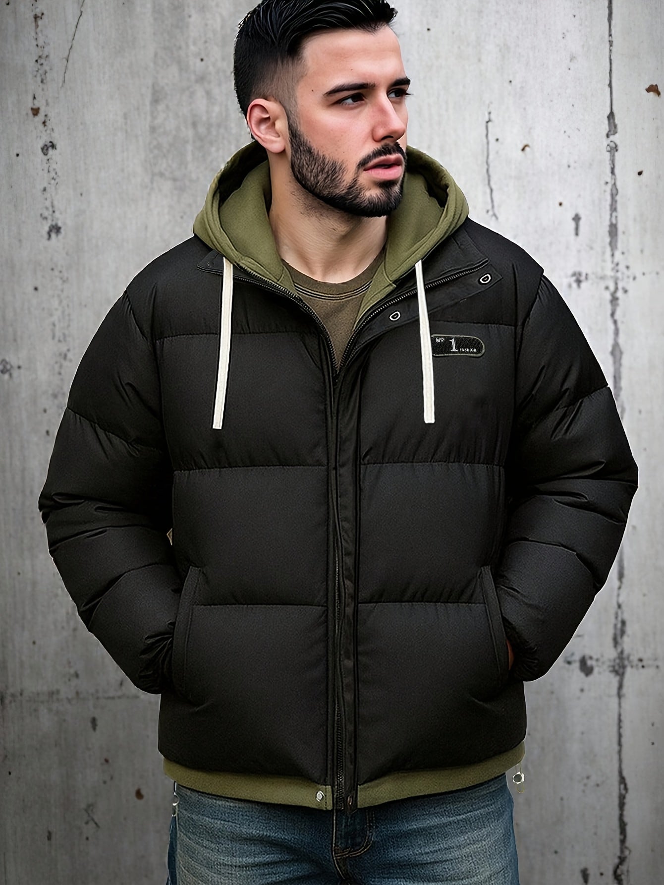 Men's Autumn and Winter Casual Fashion Faux Two-Piece Outerwear, Trendy Thickened Warm Comfortable Hooded Jacket