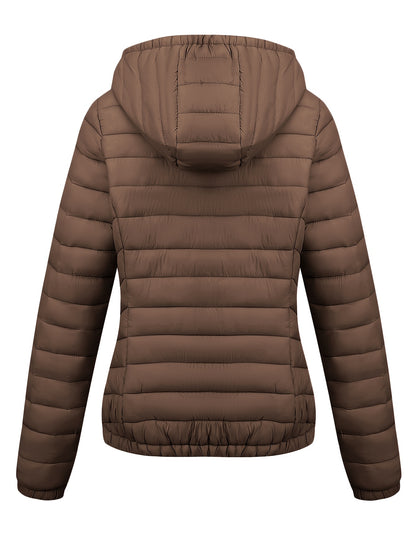 Կանացի թեթև, սև, գլխարկով ձմեռային բաճկոն՝ գրպաններով - Էլեգանտ երկար թևքերով վերնազգեստ, նեյլոնե նյութ, կայծակաճարմանդով դիզայն, իդեալական է առօրյա կամ ճանապարհորդության համար, ձմեռային վերարկուներ