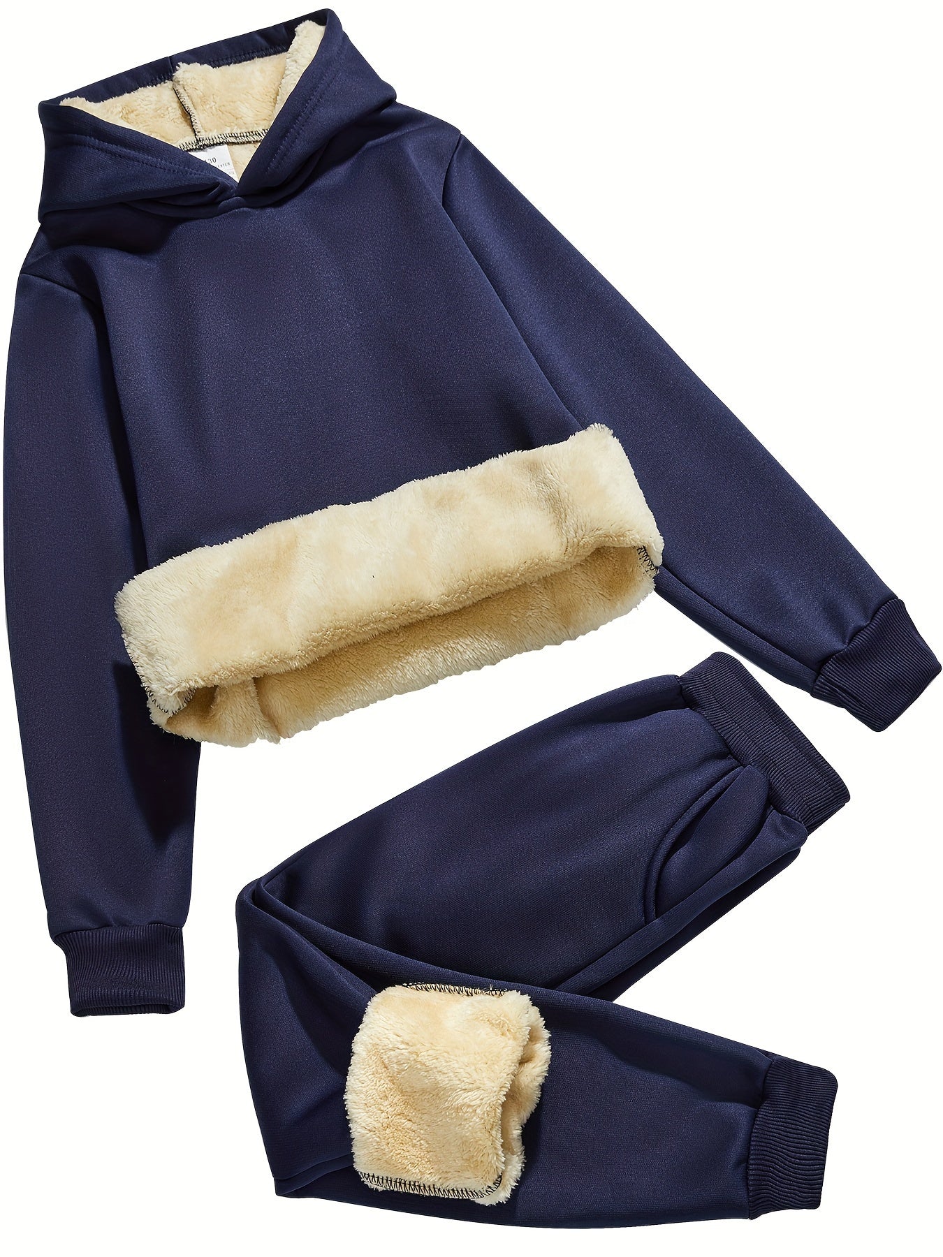 2pcs Boys' Thick Fleece-Lined Hooded Sweatsuit Set - Cozy Winter Warmth, Long Sleeve Pullover & Pants with Pockets, Casual Outdoor Playwear for Fall/Winter, for Outdoor, Winter Clothing