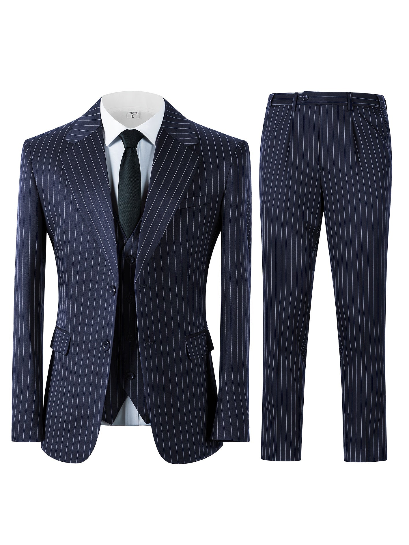 Men's Slim Fit Striped Three-Piece Suit with Vest and Pants