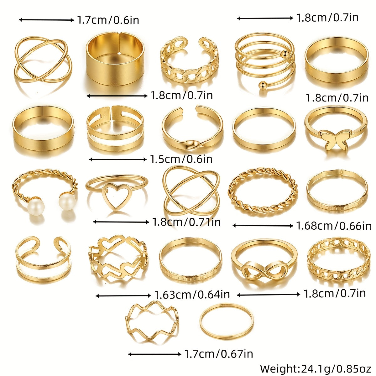 22pcs Minimalist Geometric Metal Stackable Rings for Women