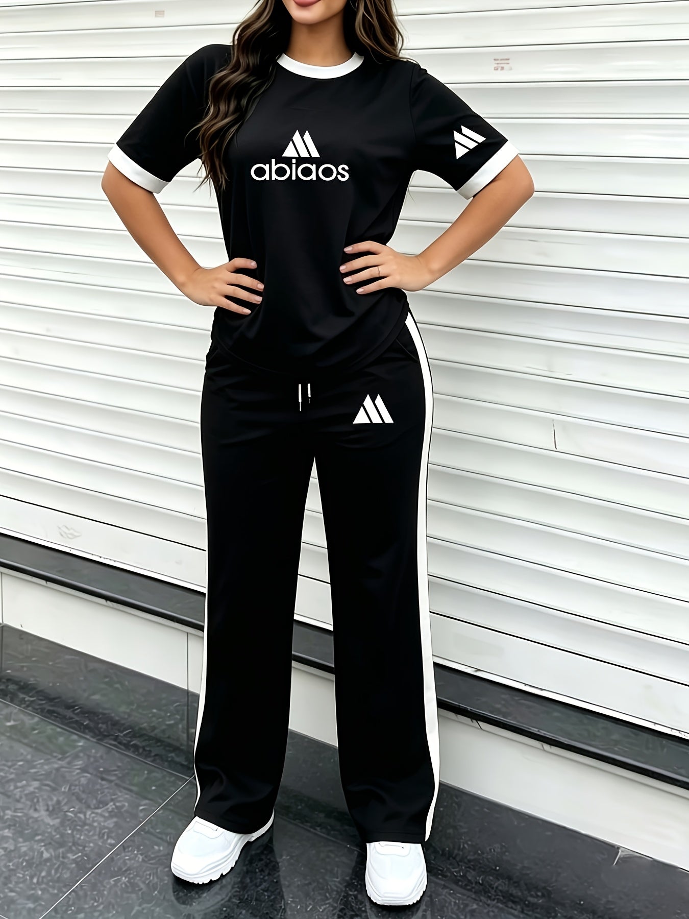 Women's Casual Summer Set - Short Sleeve Top & Wide-Leg Pants
