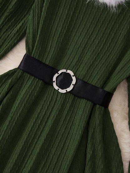 Plus Size - Plus Size, Women'S Elegant Formal Party Dress - Long Sleeve V-Neck with Adjustable Waist Belt, Flared Skirt - Elegant Evening Gown for Christmas, Galas, Weddings - Plus Size Friendly - Black Formal Attire, Formal