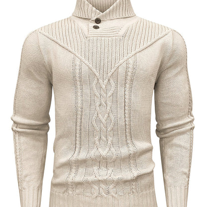 Տղամարդու բարձր օձիքով տաք տրիկոտաժե սվիտեր - ձգվող նորաձև ժապավենավոր սվիտեր, էլեգանտ ջենտլմենական կարդիգան