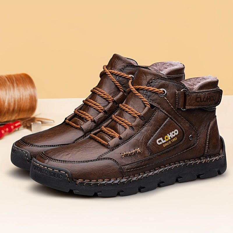 Men's Warm Lined Chukka Boots Lace-Up Rubber Sole Winter Shoes