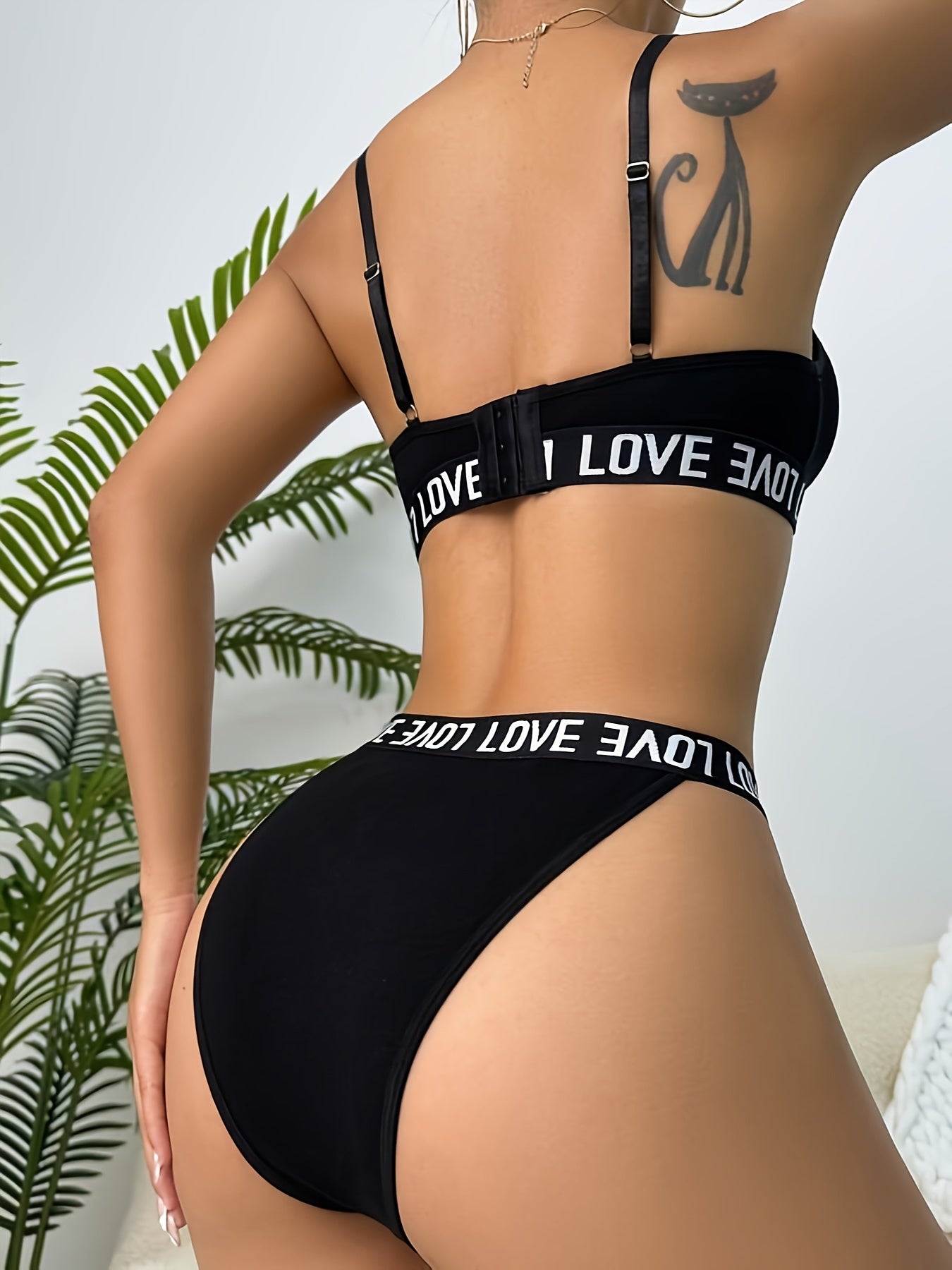 Letter Tape Cut Out Bra &amp; Panty, Strappy Bra &amp; Panties ներքնազգեստի հավաքածու, Կանացի ներքնազգեստ և ներքնազգեստ