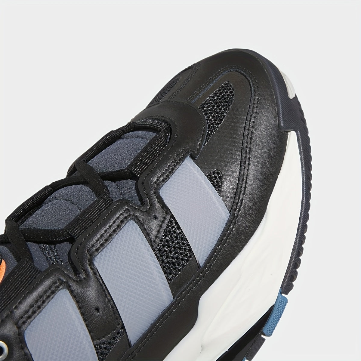 Adidas Niteball Low-Top Sneakers for Men  Women - Striped Casual Shoes with Genuine Leather Upper, Breathable Fabric Lining  Rubber Sole, Black/Blue/Orange Accents (FZ5742), Athletic Footwear, Modern Triptych Design, Durabl