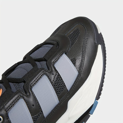 Adidas Niteball Low-Top Sneakers for Men  Women - Striped Casual Shoes with Genuine Leather Upper, Breathable Fabric Lining  Rubber Sole, Black/Blue/Orange Accents (FZ5742), Athletic Footwear, Modern Triptych Design, Durabl