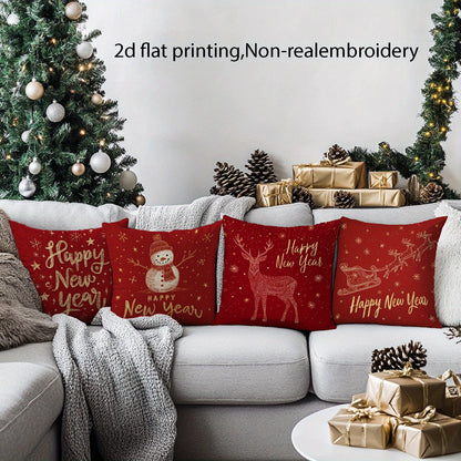 4pcs Festive New Year Throw Pillow Covers, 45.72x45.72 cm, Soft Polyester with Zipper Closure, Machine Washable, Contemporary Printed Designs - Ideal for Holiday Home Decor and Seasonal Gifts, Decorative Pillows | Cheerful Ho
