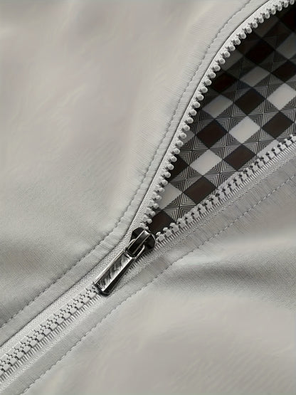 Men's Long Sleeve Zip Up Stand Collar Coat, Business Stand Collar Jacket With Zipper Pockets, Spring Autumn Men's Clothing