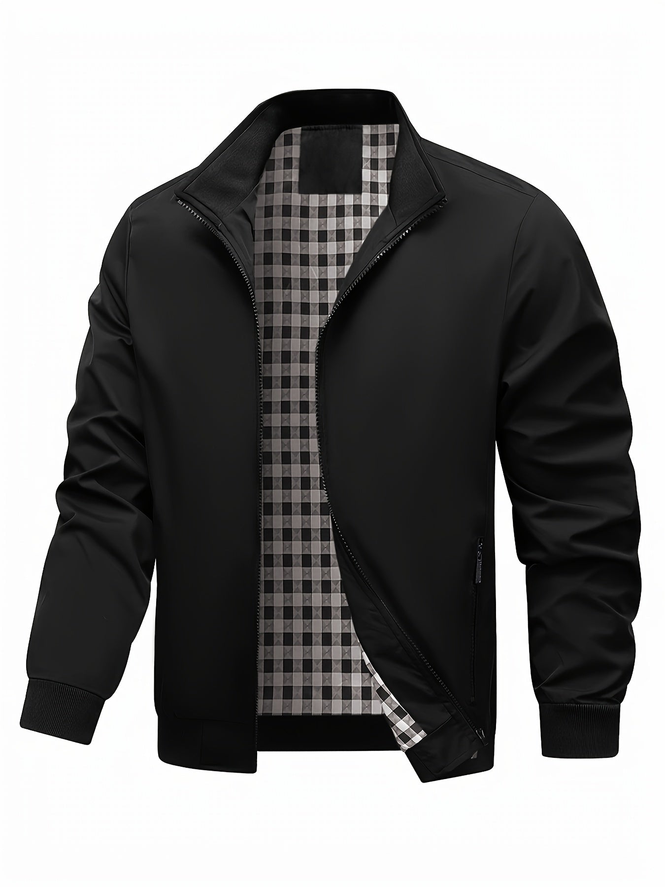 Men's Academic Jacket - Burgundy (Deep Red), Zip-Up Front Closure, Structured Non-Stretch Fabric, Zippered Pockets - Formal & Casual Outerwear for Office, Events, Everyday - Easy-Care Coat, Dressy Jacket, Houndstooth Pattern