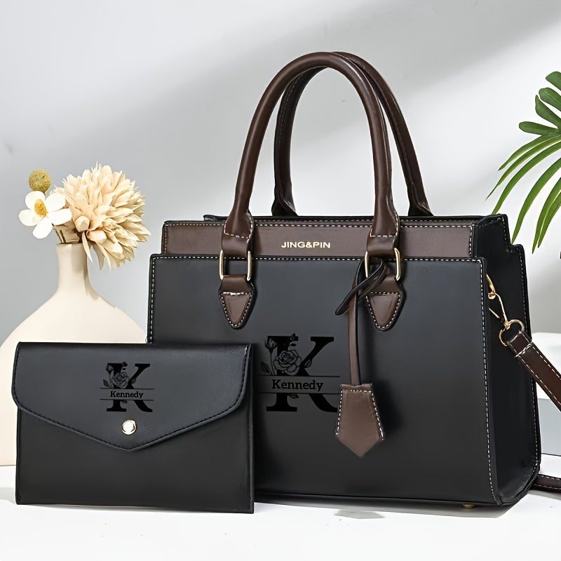 Elegant Black Women's Shoulder Bag Set with Custom Logo