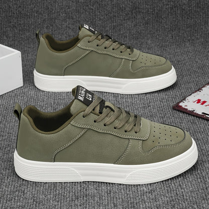 1 Pair MAINALUN Men'S Skateboarding Sneakers - Low-Top Lace-Up Casual Shoes with Thick PVC Sole, Breathable Fabric Lining  Durable Synthetic Upper for Daily Wear, Outdoor, Travel, Parties - Green/Black/Khaki, Skateboarding S