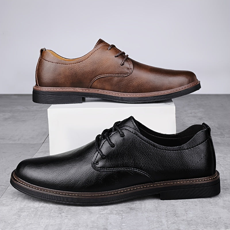 Men's Business Casual Brogue Lace-Up Shoes Cowhide Leather