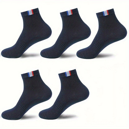 5/10 Pairs Of Men's Solid Sport Crew Socks, Breathable Sweat-absorbing Comfy Soft Casual Simple Style Socks All Seasons Wearing