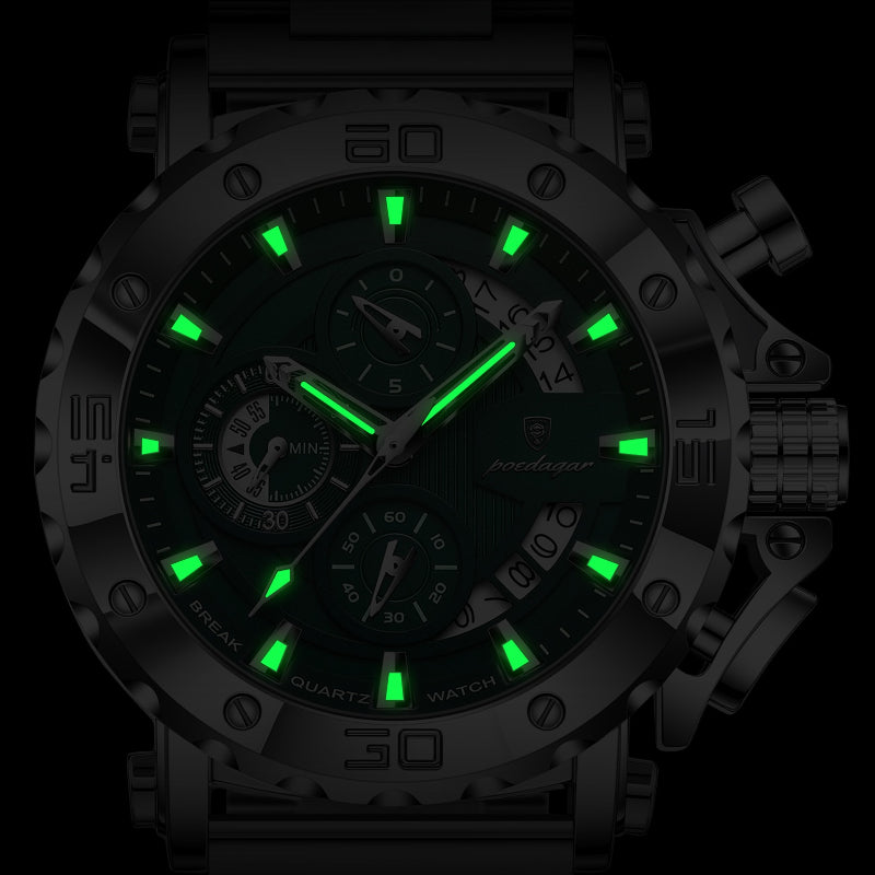 POEDAGAR Luxury Business Calendar Multi functional Waterproof Sports Men's Quartz Watch, Sports Wristwatch, Business Timepiece, Elegant Watch, Sleek Design, Precision Movement, Durable Construction, Wristwatch for Men, Quartz