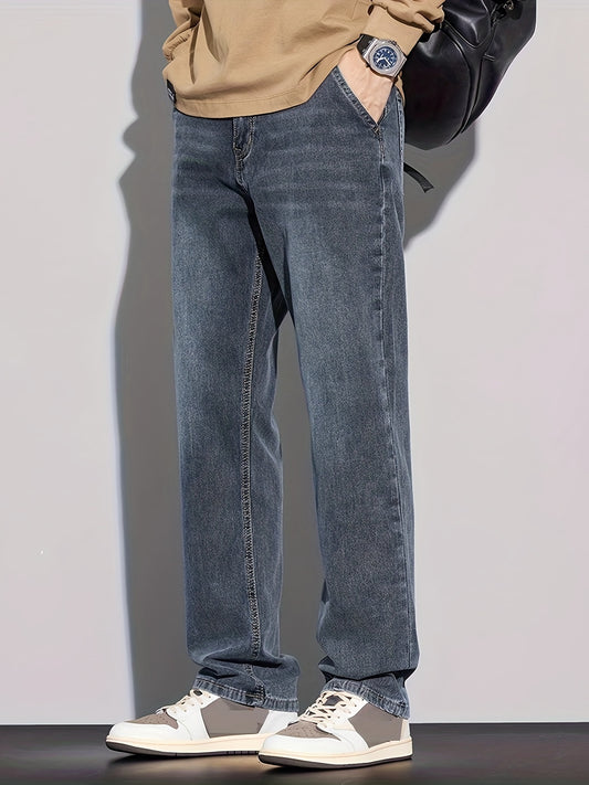 Denim Men's Jeans - Casual, Stretchable, Solid Pattern, Regular Length, Suitable for All Seasons, Water Washed, Regular Fit, Conventional Style, Made for Men