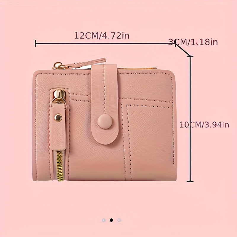 Women'S Stylish Short Wallet with Multiple Zippers, Large Capacity, Foldable, Multifunctional Mini Handbag, Multiple Card Slots for Credit Cards, ID, And Passport.
