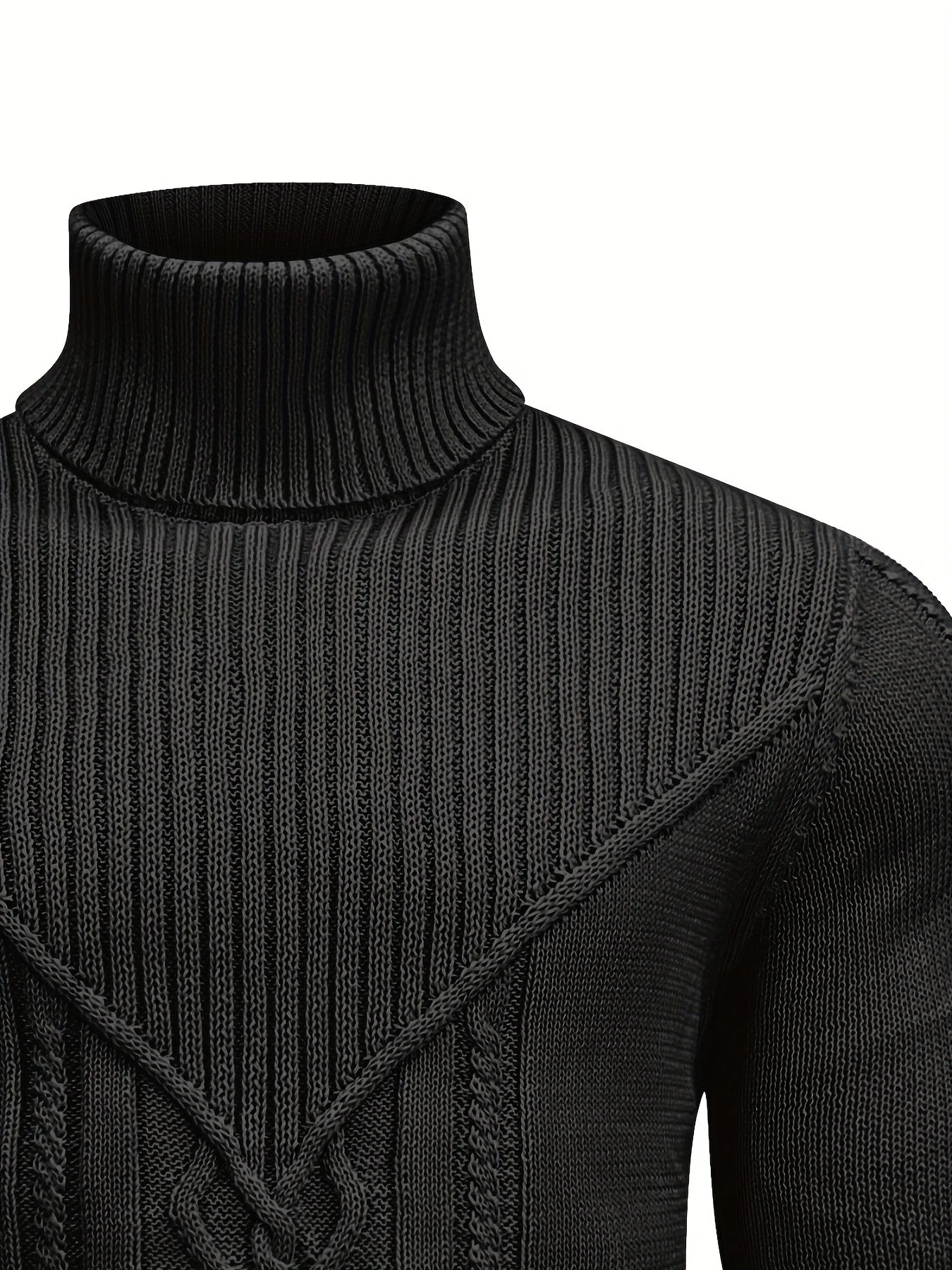 Men'S Casual Winter High Neck Turtleneck Sweater | Black Solid Color, Medium Stretch Fabric, Regular Fit, Hand Wash Only, Sleek Knitwear, Long Sleeve, Rib-Knit Detail