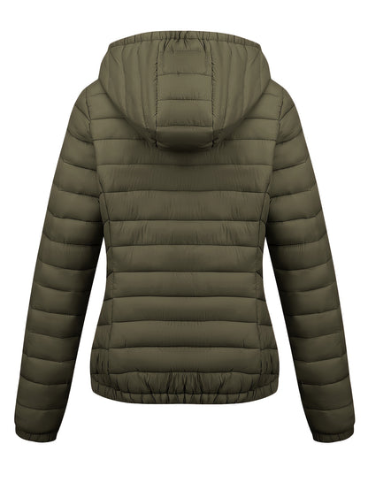 Կանացի թեթև, սև, գլխարկով ձմեռային բաճկոն՝ գրպաններով - Էլեգանտ երկար թևքերով վերնազգեստ, նեյլոնե նյութ, կայծակաճարմանդով դիզայն, իդեալական է առօրյա կամ ճանապարհորդության համար, ձմեռային վերարկուներ