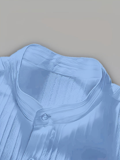 Men's Summer Casual Polyester Set with Stand Collar Shirt & Pants