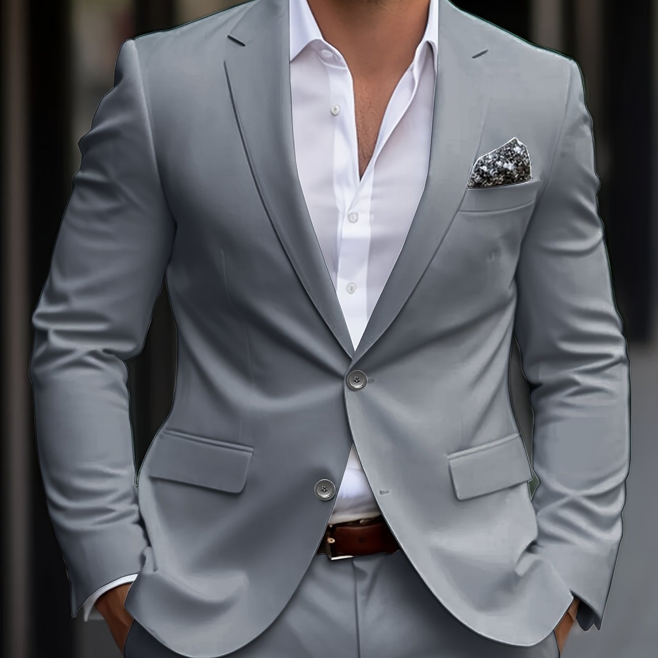 Men'S Solid Color Polyester Work Suit - Classic Lapel Collar, Non-Stretch Fabric, Long Suit Sleeves, Four-Season Versatility, Button-Front Jacket with Pants - Regular Fit Woven Suit Set (80% Polyester, 20% Viscose)
