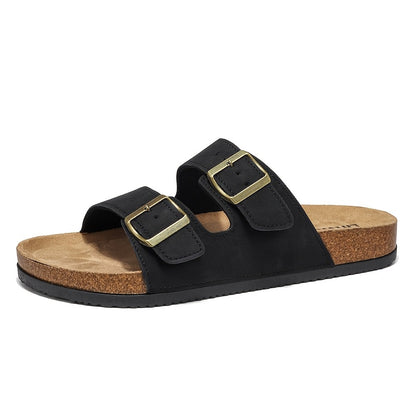 Men's Casual Outdoor Slip-On Sandals with Cork Sole and Double Buckles