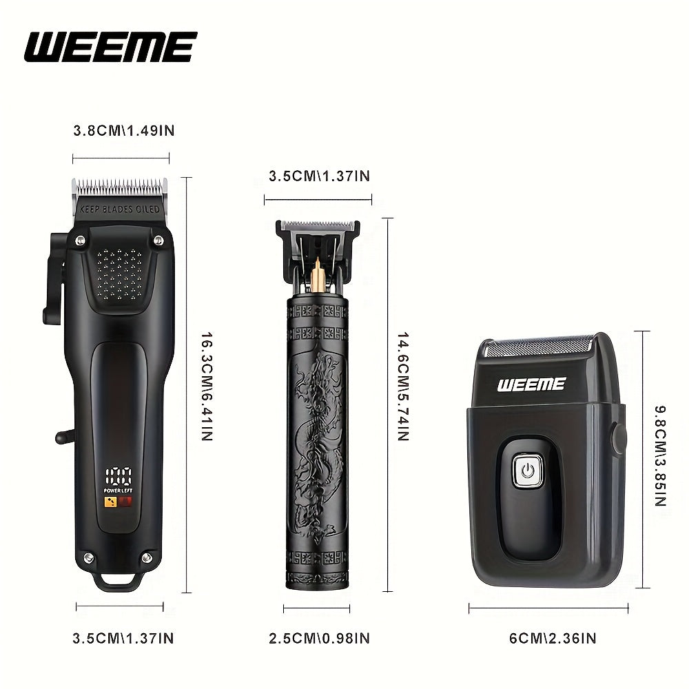 WEEME 2pcs/3pcs Grooming Kit Electric Hair Clipper + Beard Trimmer + Shaver + Nose Hair Trimmer, USB Rechargeable with LCD Display | Perfect Gift for Dad, Husband, Boyfriend (Father's Day/Birthday)