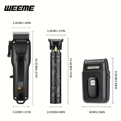 WEEME 2pcs/3pcs Grooming Kit Electric Hair Clipper + Beard Trimmer + Shaver + Nose Hair Trimmer, USB Rechargeable with LCD Display | Perfect Gift for Dad, Husband, Boyfriend (Father's Day/Birthday)