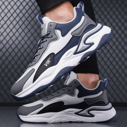Men's Stylish Color-Block Sneakers - Black  Gray with White Accents, Comfortable All-Day Wear, Durable Rubber Sole, Lace-Up Design, Trendy Low-Top Style for Casual or Athletic Use, Casual Sneakers   Fashion Sneakers   Pu Mat