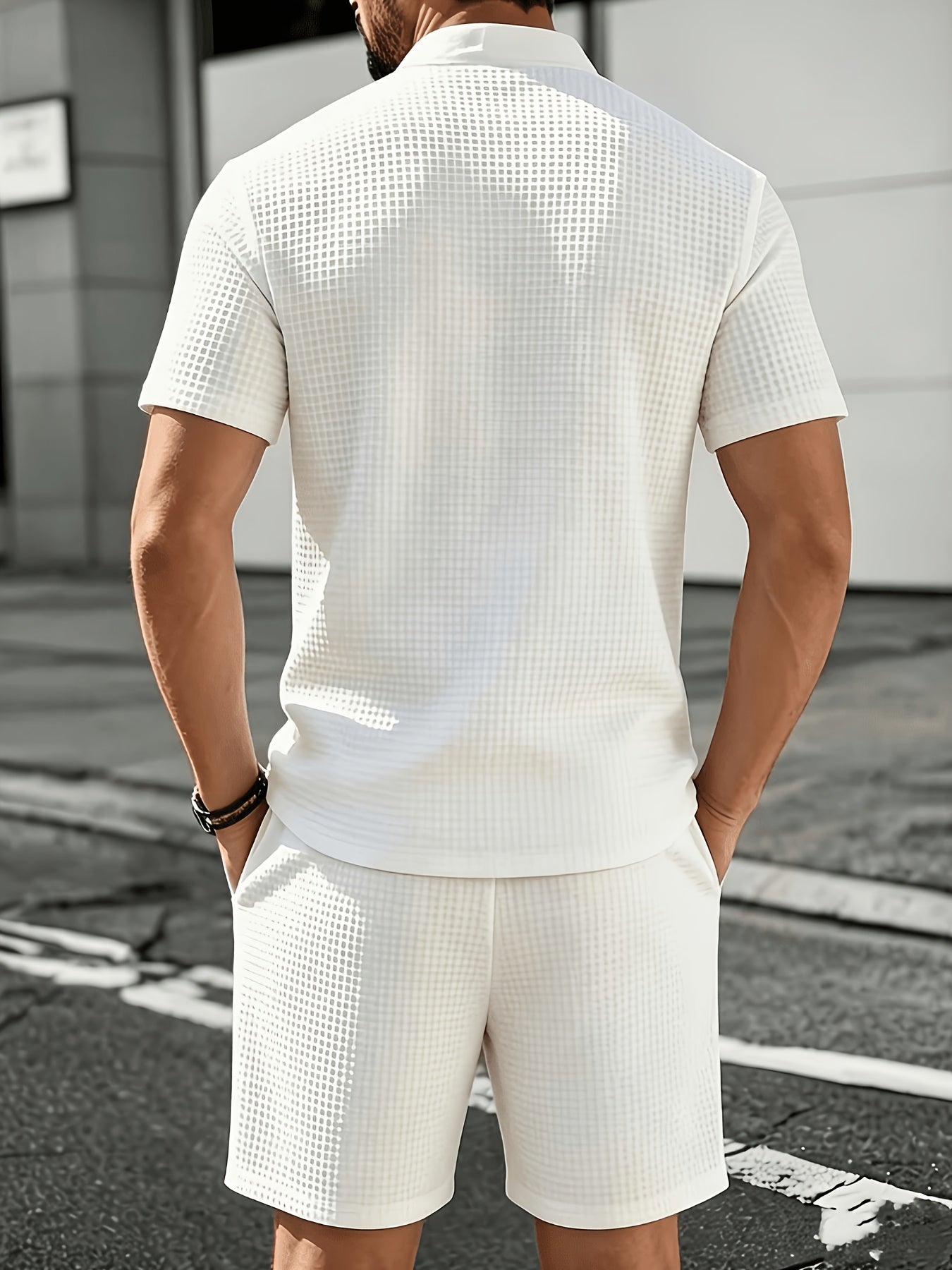 Men's Summer Knit Casual Shirt & Shorts Set with Breathable Fabric