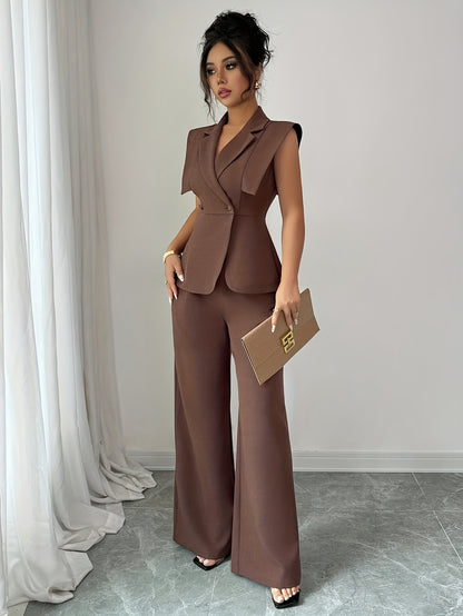 Elegant Women's Casual Set, Including a Sleeveless Top and Elastic Waist Pants, Suitable for Work, Vacation, Afternoon Tea, Parties, and Spring/summer Wear