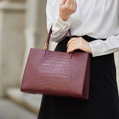 Women's Genuine Leather Crocodile Tote with Removable Strap