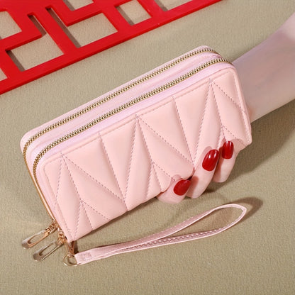 Women'S Stylish Long Wallet with Double Zippers - Casual Style, Card Holder And Coin Purse.