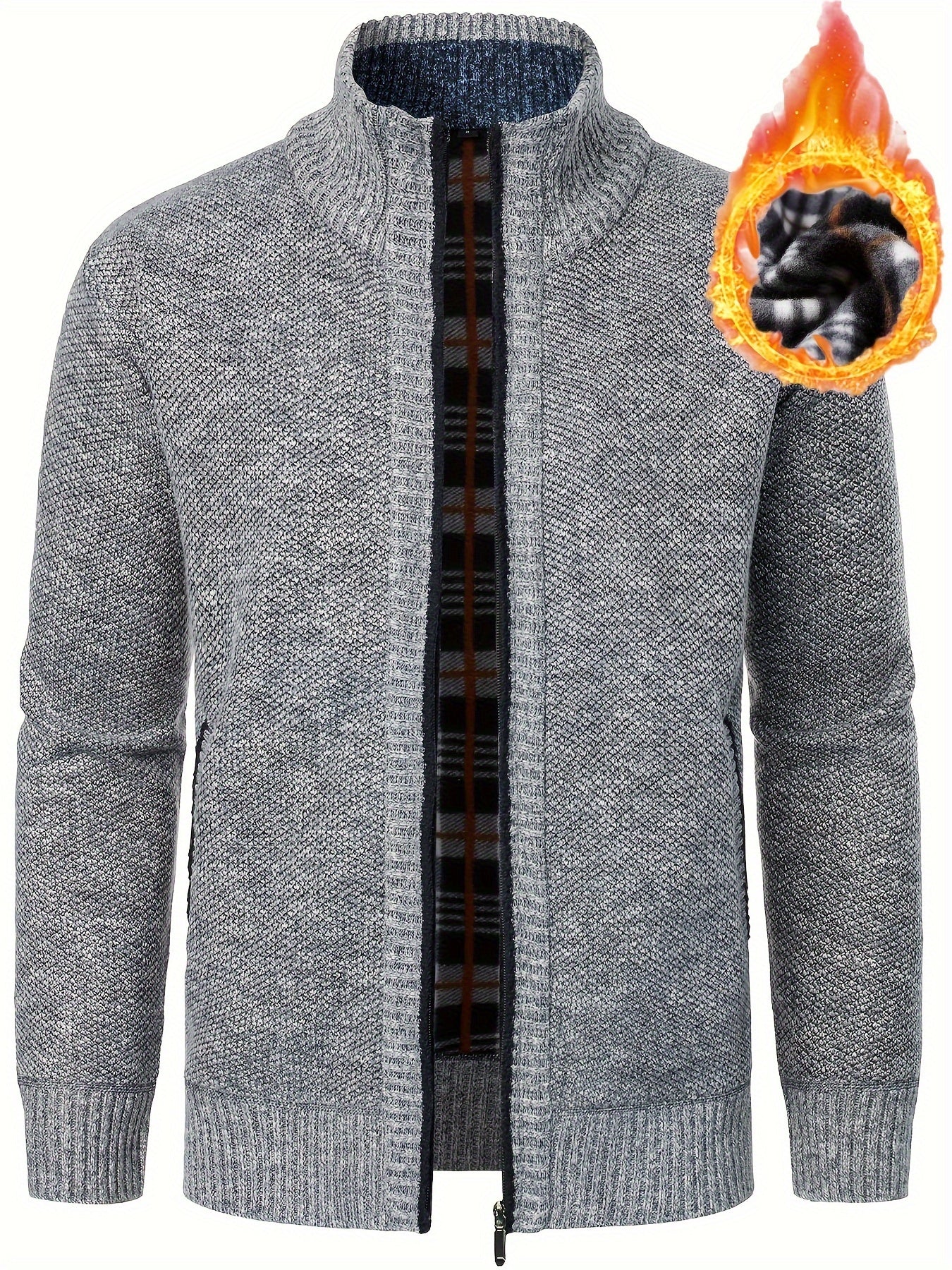 1pc Men'S Casual Style Knit Cardigan - 100% Polyester, Solid Color, Long Sleeve, Regular Fit, Stand Collar, Zip-Up, Umbrella Hem, Non-Stretch Fabric - Fashionable All-Match Pullover for Autumn/Winter