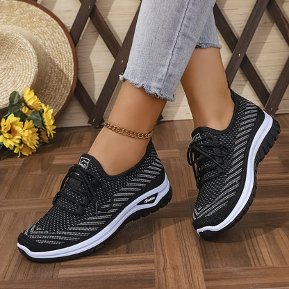 Women'S Knit Casual Sneakers - Stylish Striped Weave Pattern, Breathable Non-Slip Comfort Shoes with Rubber Sole for Outdoor Wear