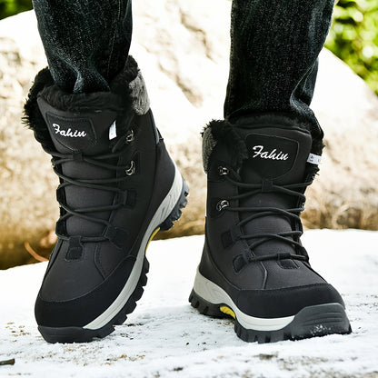 Men's & Women's Winter Snow Boots with Plush Lining & Slip-Resistant Rubber Sole - High-Ankle Lace-Up PU Shell, Insulated Cold-Weather Traction for Hiking, Hunting, Outdoor Activities - Unisex Heavy-Duty Round-Toe Boots for M