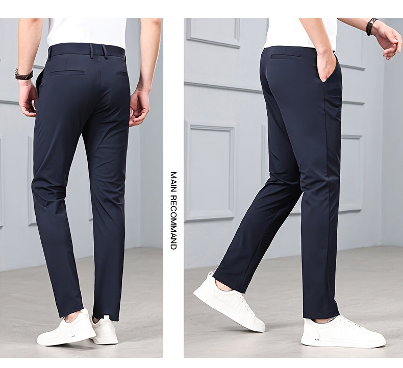 Men's Slim-Fit Stretch Casual Pants with Multiple Pockets - Waterproof, UV Protection, Light Gray, Straight Leg, Nylon Blend for Spring/Fall, Button Closure, Comfortable & Stylish Design, Everyday Comfort Pants | Modern Casua
