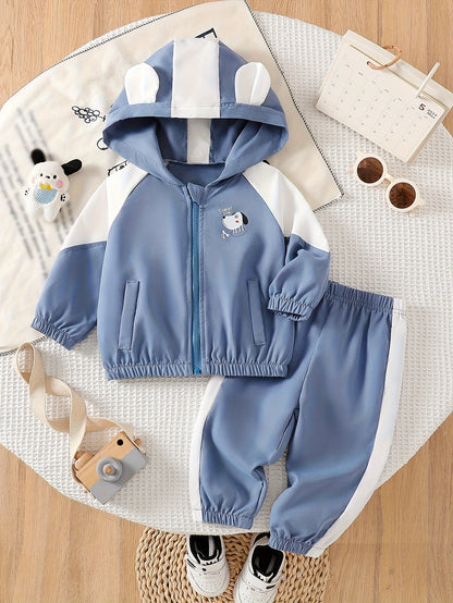Boys' Casual Hooded Jacket & Ankle-Tied Pants Set for Spring/Fall