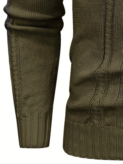 Տղամարդու բարձր օձիքով տաք տրիկոտաժե սվիտեր - ձգվող նորաձև ժապավենավոր սվիտեր, էլեգանտ ջենտլմենական կարդիգան