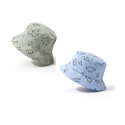 2pcs Breathable Cartoon Dinosaur Baby Bucket Hats for Boys & Girls