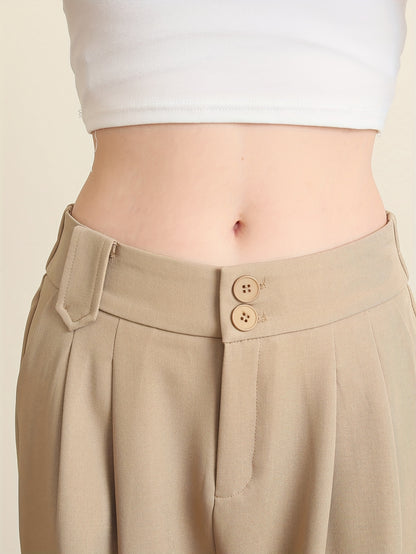 Solid Color Slim Straight Pants, Casual Women'S Long Trousers with Pockets And Buttons for Everyday Wear.
